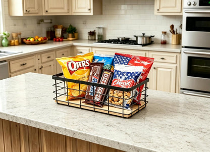 ShabbyDecor Metal Wire Basket with Handles Storage Organizer Stackable Organizing bin for Cabinet Shelf Countertop Under Sink Pantry for Kitchen,Bathroom,Laundry Closet, 1 Pack