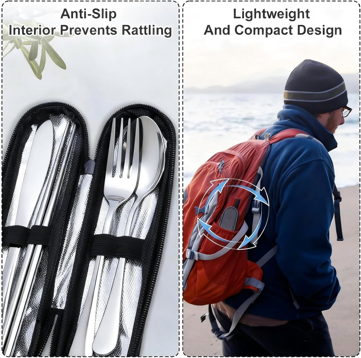 Reusable Travel Utensils Set with Case, Premium Stainless Steel Flatware, Portable Silverware for Lunch, Camping, Picnic, Travel Fork and Spoon Set, To Go Utensils, Dishwasher Safe