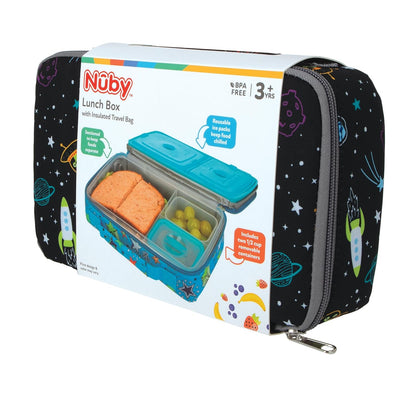Nuby Lunchbox with Insulated Travel Bag - Bento Lunch Box - 3+ Years - Stars - Back to School Essentials