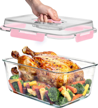 Razab 6500ml / 220 Oz / 28 Cups Extra Large Glass Food Storage Containers with Lids - Leakproof Glass Meal Prep Containers with Locking Lids for Roasting & Storing Leftover - Microwave & Oven Safe