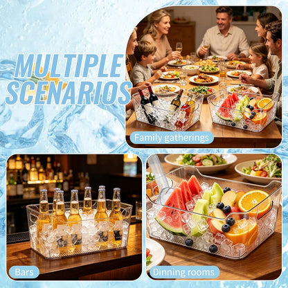 2 Sets Ice Buckets for Parties, 10L Large Beverage Tub with Scoops, Thickened Plastic Clear Champagne Bucket for Beverage, Wine, Beer, Mimosa Bar Supplies