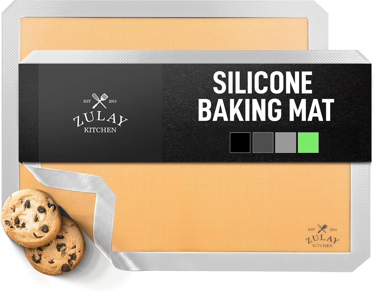 Zulay Kitchen Silicone Baking Mat – 16.5"×11.6" BPA-Free Reusable Baking Sheet, Heat Resistant 480°F – Non-Slip Border, Perfect for Cookies, Bread, Pastries & Oven Use - (Dark Gray)