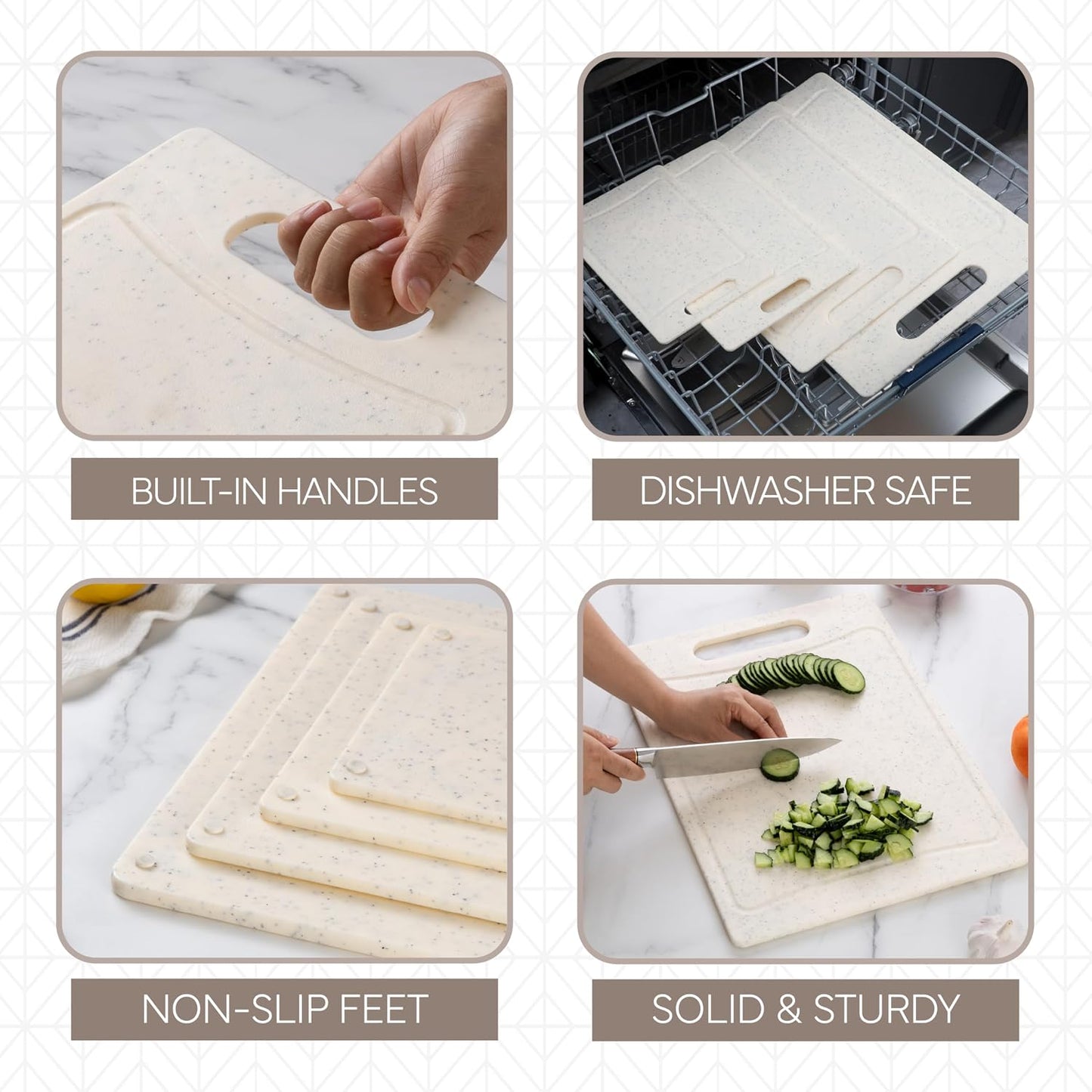 COOK WITH COLOR Non-Slip Cutting Board Set – Kitchen Essentials with Easy Grip Handle for Meat, Veggies, and Fruits, 3 Cutting Boards, Speckled White