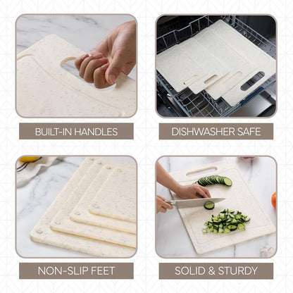 COOK WITH COLOR Non-Slip Cutting Board Set – Kitchen Essentials with Easy Grip Handle for Meat, Veggies, and Fruits, 3 Cutting Boards, Speckled White