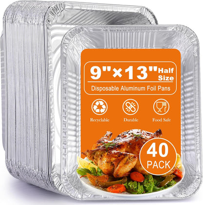 Aluminum Foil Pans 9x13 Disposable – 30 Pack Half Size Aluminum Foil Heavy Duty deep Steam Table Pan, Tin foil Turkey Sheets Tray Chafing Grill Accessories for Cooking, Baking, Storing, Food Prepping