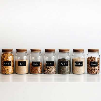 200 Chalkboard Labels for Food Containers, Reusable Black Stickers with Chalk Marker, Removable Pantry Chalk Board Jar Labels Stickers for Glass Jars, Storage Food Mason Jars, Kitchen Organization