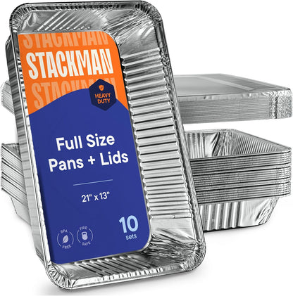 Aluminum Pans 9x13 Disposable Aluminum Foil Pans with Lids [10-Sets] Large Baking Pan Trays - Heavy Duty Tin Tray & Lid - Half Size Chafing Dishes for Roasting, Cooking, Heating or Steam