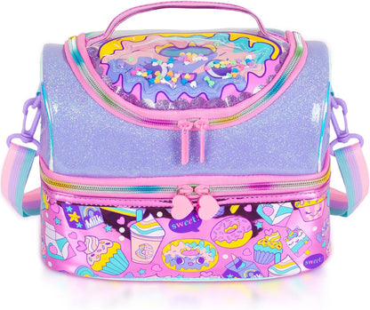 Kids Double Decker Cooler Insulated Lunch Bag, Back to School Large Meal Tote for Boys, Girls, Men, Women, with Adjustable Strap, Soccer