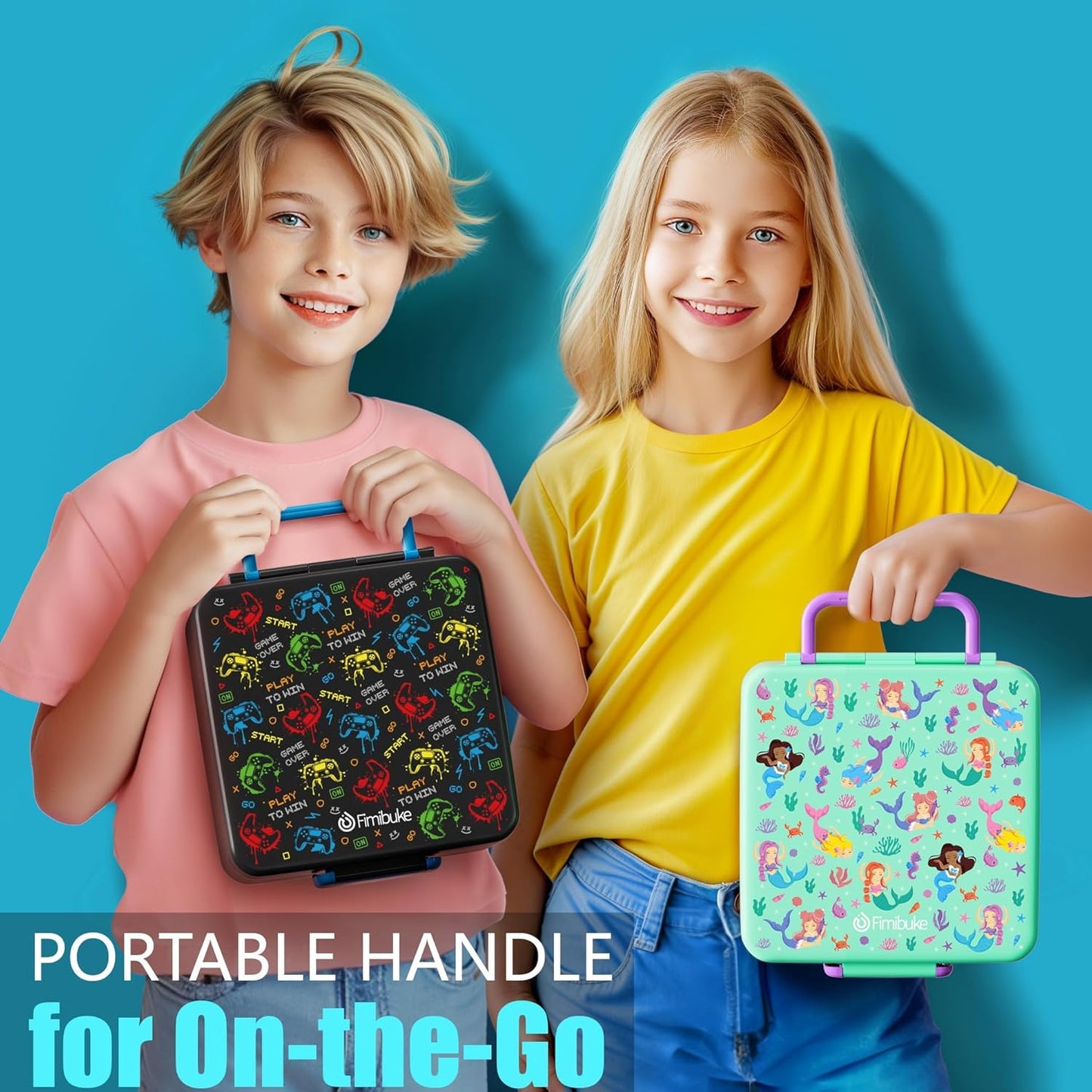 Fimibuke Bento Box for Kids Adult, BPA Free & Leakproof Toddler Lunch Box with 8.5oz Insulated Thermo Food Jar, Utensils & Sauce Jar, Dishwasher Safe 3 or 4 Compartment Container for School Girls Boys