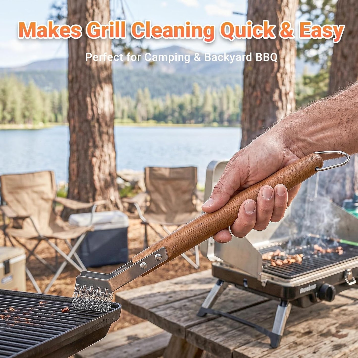 Grill Scraper with Adjustable Blade, 13 Notches Universal Bristle Free Grill Brush for Hot & Cold Grill Grates, Heavy Duty Stainless Steel Grill Cleaning Tool for Gas Charcoal Electric Grills