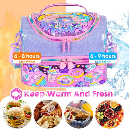 Kids Double Decker Cooler Insulated Lunch Bag, Back to School Large Meal Tote for Boys, Girls, Men, Women, with Adjustable Strap, Soccer
