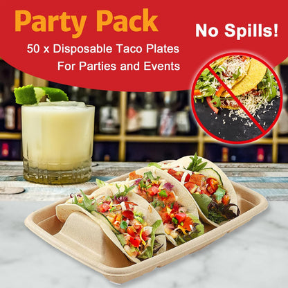 Tasty Taco™️ Taco Plates Disposable – 25 PACK | Premium Paper Taco Plates with Dividers, Fiesta Taco Holder, Taco Stand for Taco Tuesday & Taco Bar Serving Set (25 Plates)