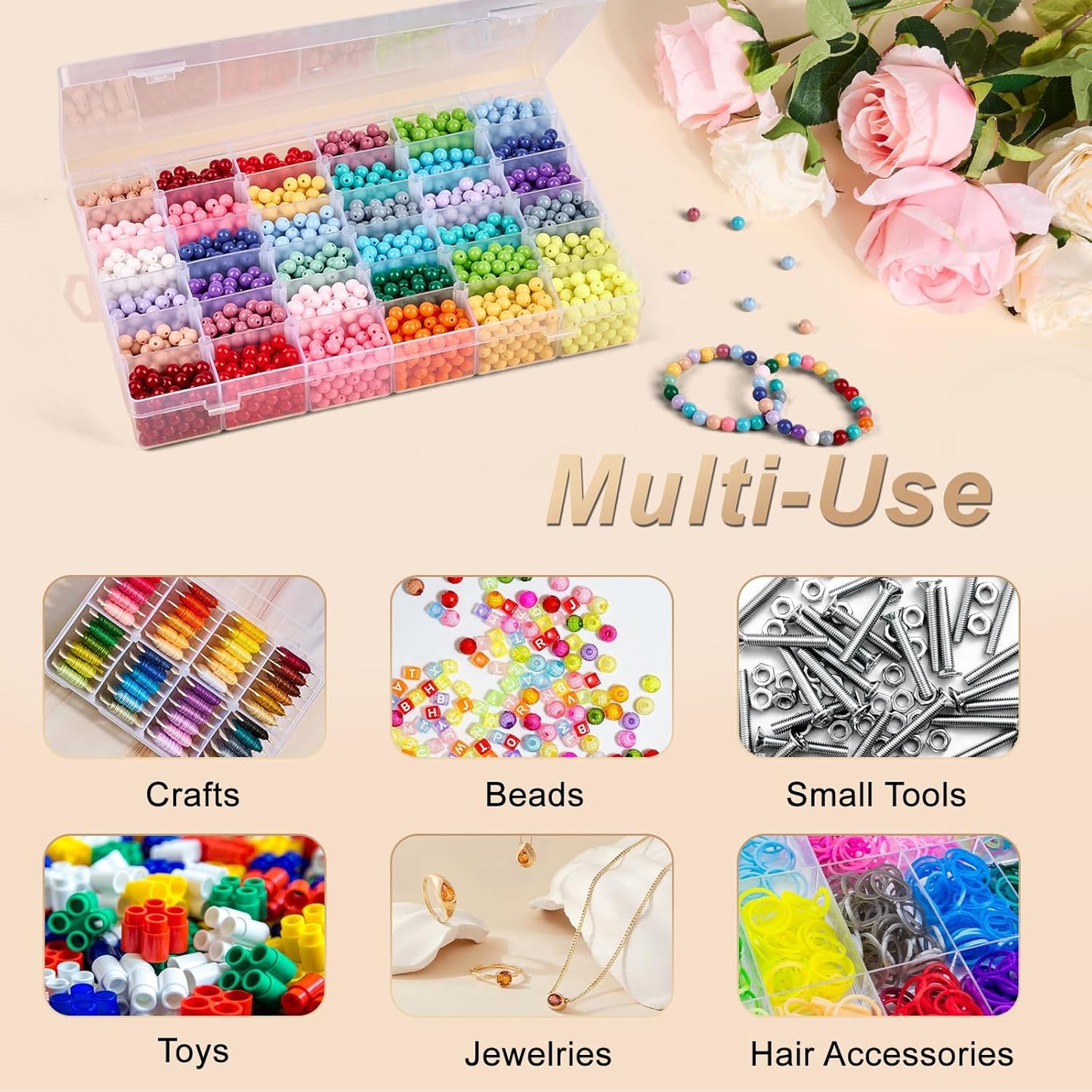 Mauproy 4 Pack 8 Grids Bead Organizer and Storage, Clear Plastic Storage Containers with Removable Dividers and Labels Small Tackle Box Organizer for Jewelry Crafts Electronics Small Parts
