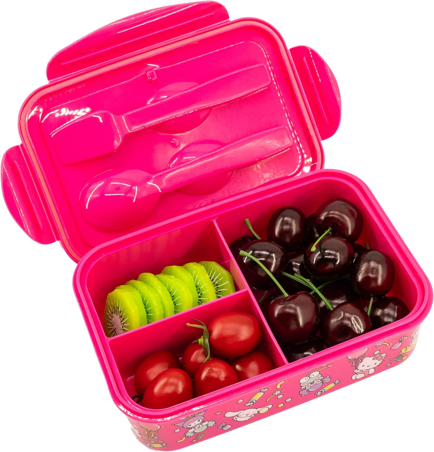 Fast Forward Hello Kitty Bento Lunch Box for Kids | Sanrio Food Container with Utensils | BPA-Free Toddler Lunch Kit with 3 Compartments | Bento Snack Box with Spoon & Fork