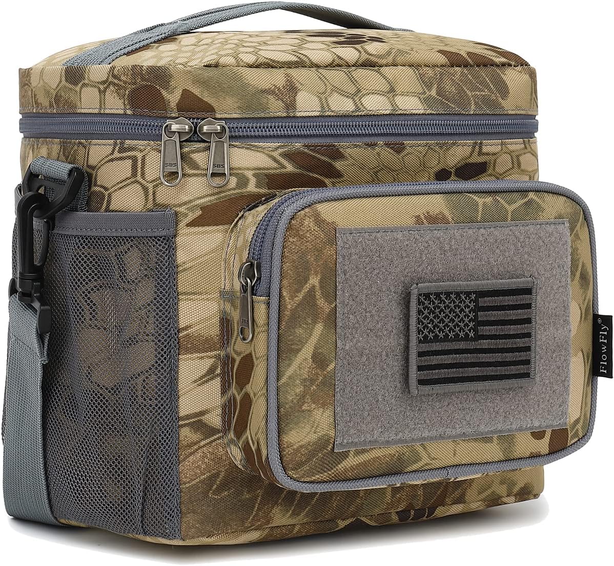 FlowFly Lunch Bag, Insulated Cooler, Thermal Lunch Box Tote with MOLLE/PALS Webbing, Adjustable Padded Shoulder Strap, for Tactical Men Women Adults and Boys Girls Kids (Cyan, Medium)