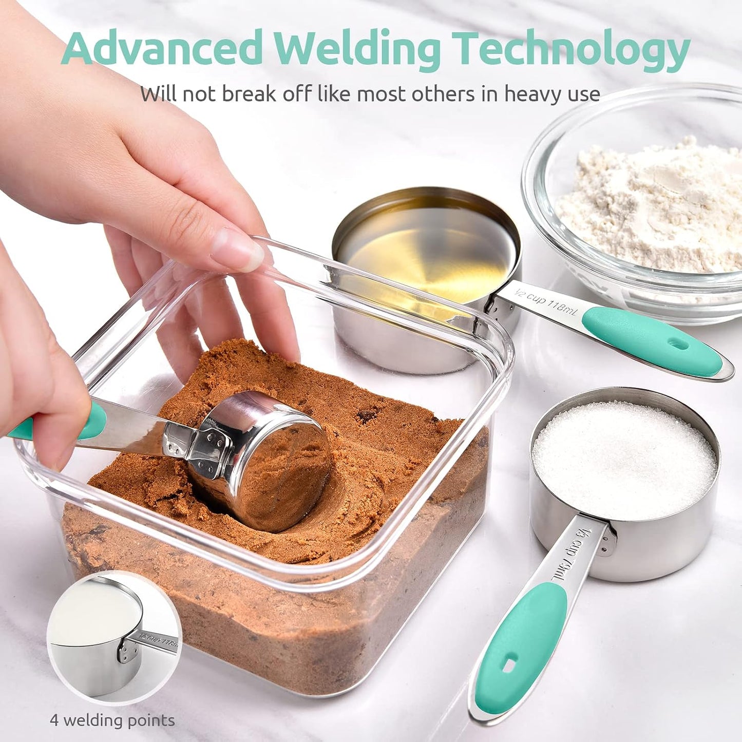 U-Taste 12 Piece Measuring Cups and Spoons Set in 18/8 Stainless Steel : 7 Measuring Cups & 5 Measuring Spoons