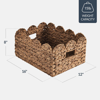 Best Choice Products 9x12 Scalloped Shelf Baskets, Woven Storage Bins, Storage Organizers for Pantry, Living Room, Bedroom, Nursery & Laundry, 4 Pack - Natural with White Trim