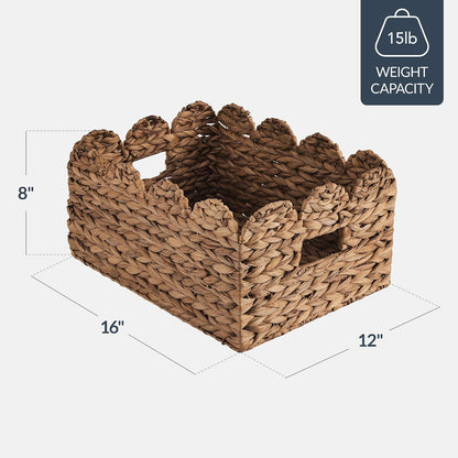 Best Choice Products 9x12 Scalloped Shelf Baskets, Woven Storage Bins, Storage Organizers for Pantry, Living Room, Bedroom, Nursery & Laundry, 4 Pack - Natural with White Trim