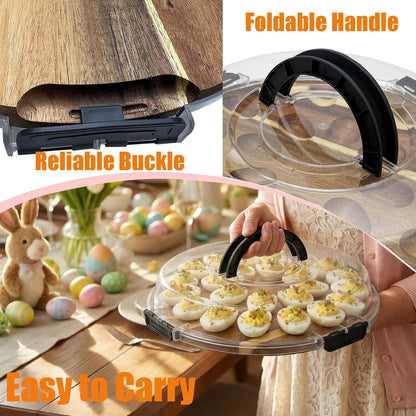 Deviled Egg Containers with Lid and Handle Portable Travel Acacia Wood Deviled Egg Platter 24 Holes Tray Holder Double-sided Use