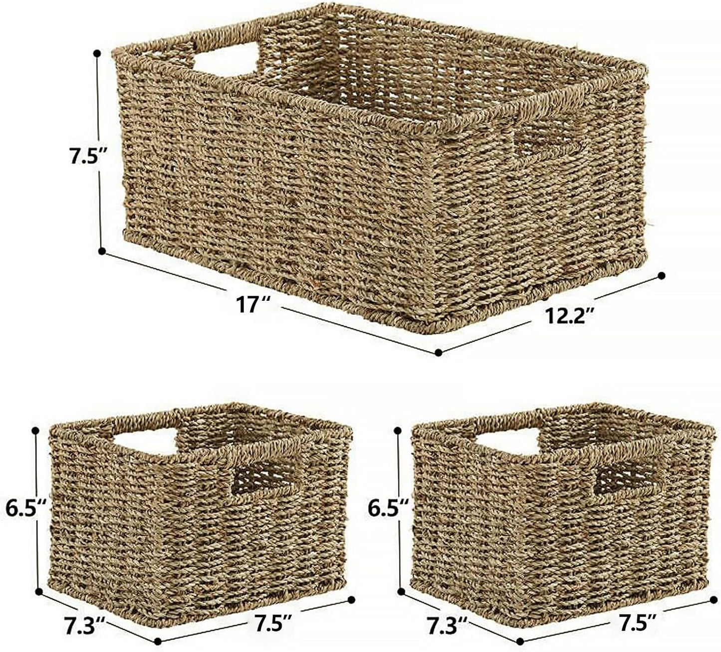HOONEX Water Hyacinth Storage Baskets, Wicker Baskets for Storage, Hand Woven Baskets with Carry Handles, Set of 2, Natural