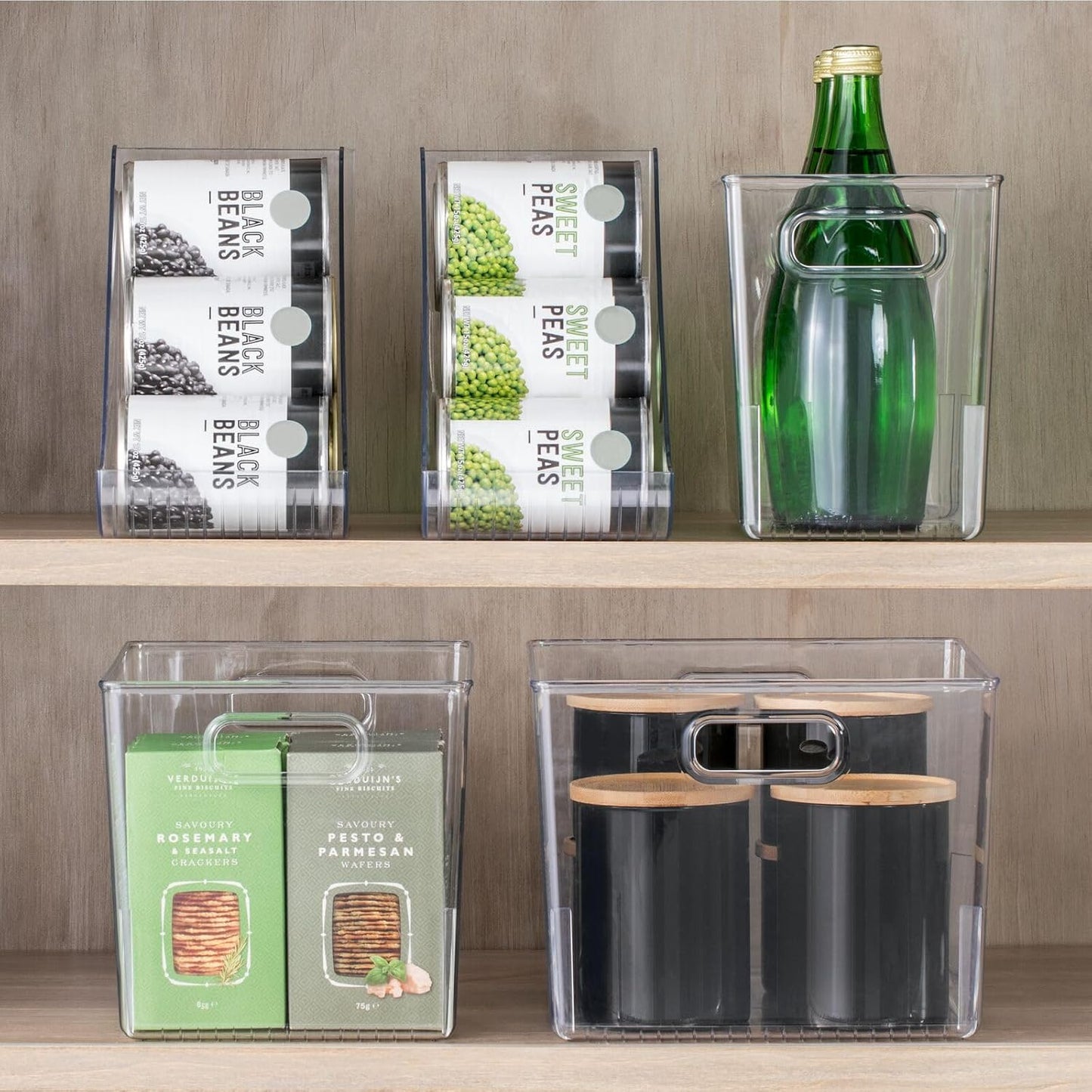 mDesign Plastic Storage Organizer Container Bin for Kitchen Organization in Pantry, Cabinet, Countertop Fridge, Refrigerator, and Freezer - Hold Food, Drink, or Snacks, Ligne Collection, 4 Pack, Clear