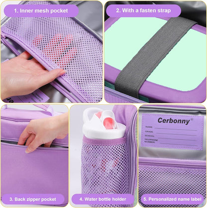 Cerbonny Kids Lunch Box, Insulated Lunch Bag for Girls and Boys, Durable Polyester with PEVA Lining, Adjustable Shoulder Strap, 10.8"L x 4"W x 8.8"H, 5 Pockets