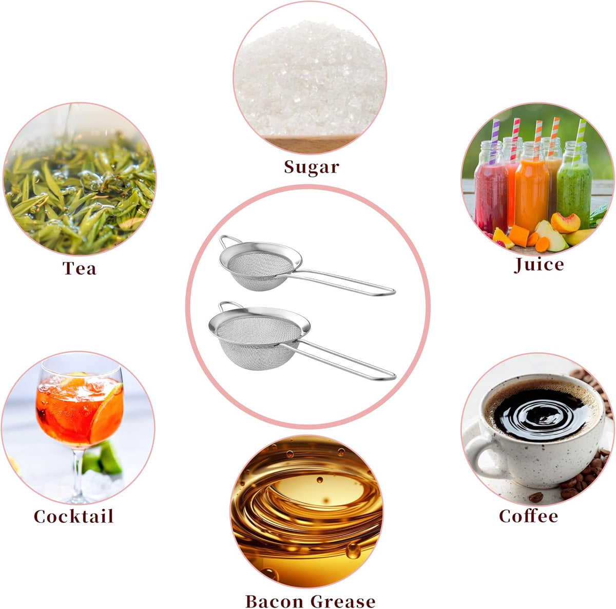 Fine Mesh Strainers, 2 Pack Mini Metal Sieve with Handle for Kitchen Filter