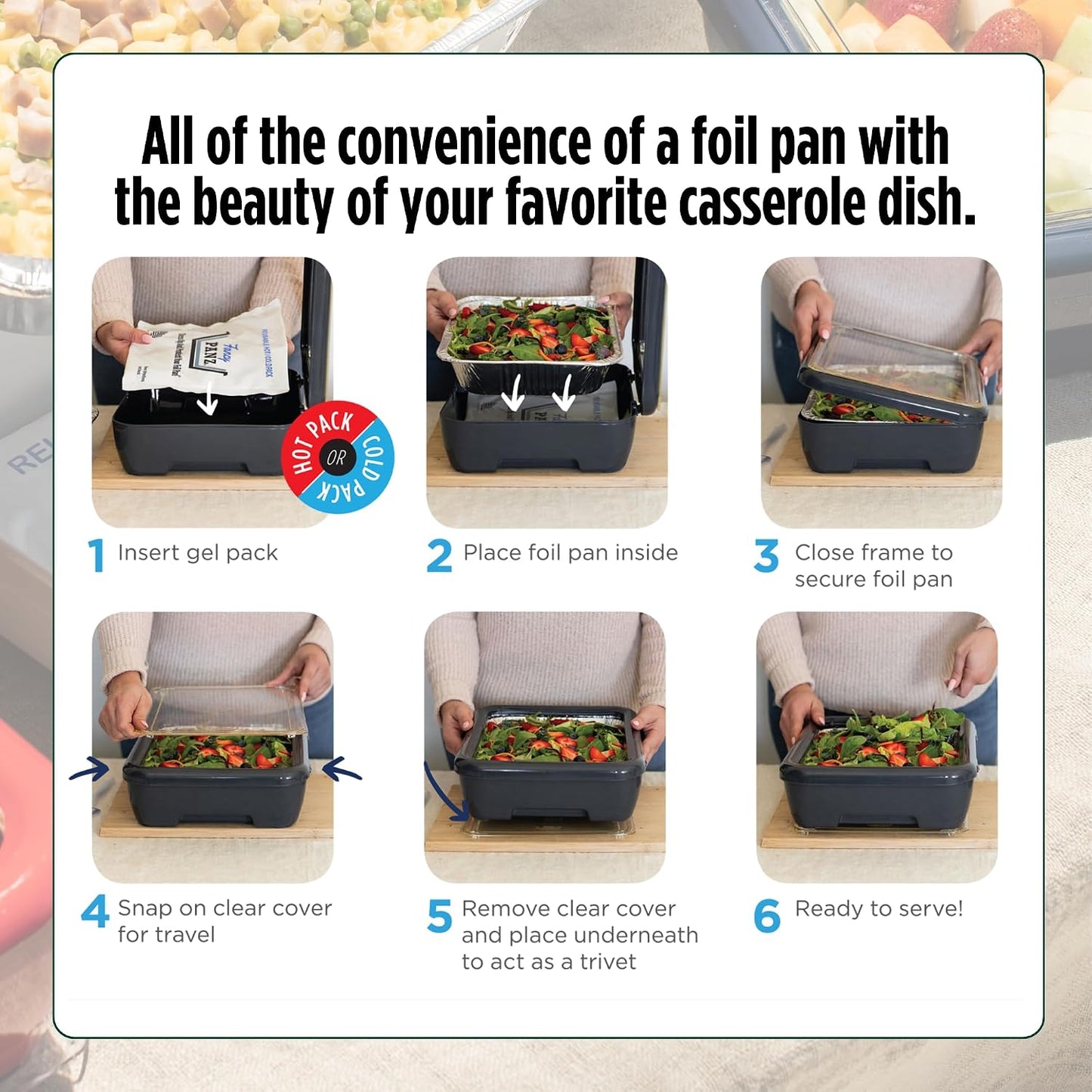 Fancy Panz Red Premium Aluminum Foil Pan Carrier with Secure Latch Lid - Reusable Casserole Carrier for Half Size Pans - Food Transport Holder for Potlucks, Parties, Tailgates & Entertaining
