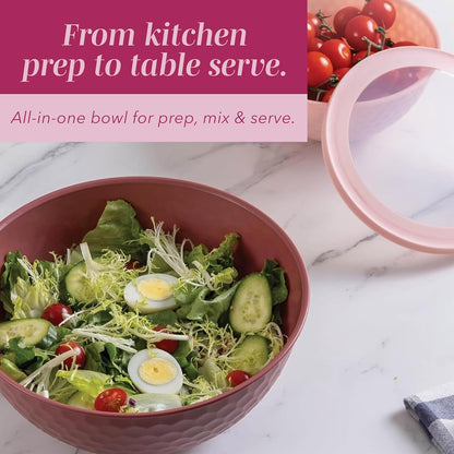 COOK WITH COLOR Mixing Bowls with Lids - 12 Piece Plastic Nesting Bowls Set includes 6 Prep Bowls and 6 Lids, Microwave Safe Mixing Bowl Set, Pink Embossed - Colors A