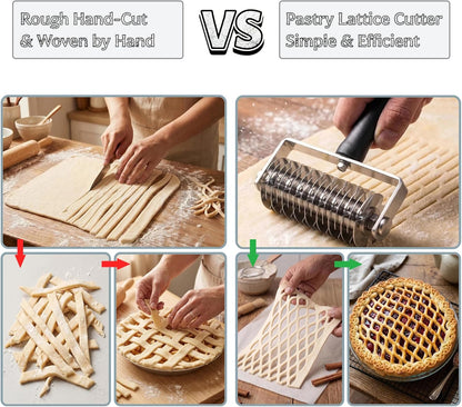 AMPSEVEN Pastry Lattice Roller Cutter - Professional Stainless Steel Dough Lattice for Pie Pizza Bread, beef wellington, Pastry Crust Roller Cutter