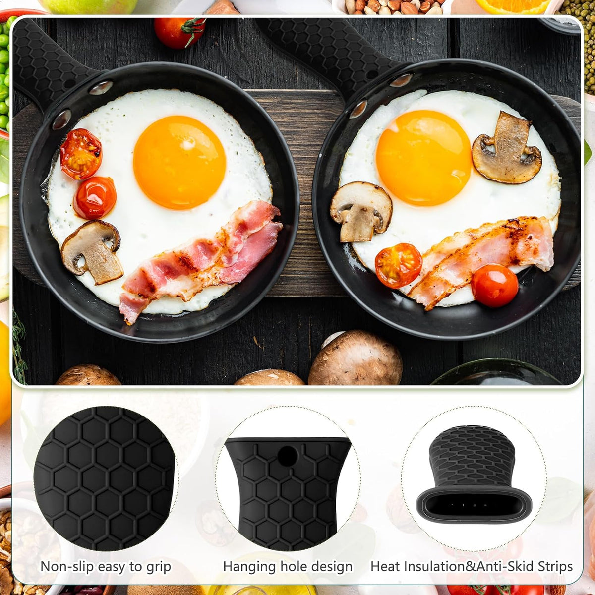 Patelai 2pcs Silicone Pan Handle Sleeve for Cast Iron Skillet, Black