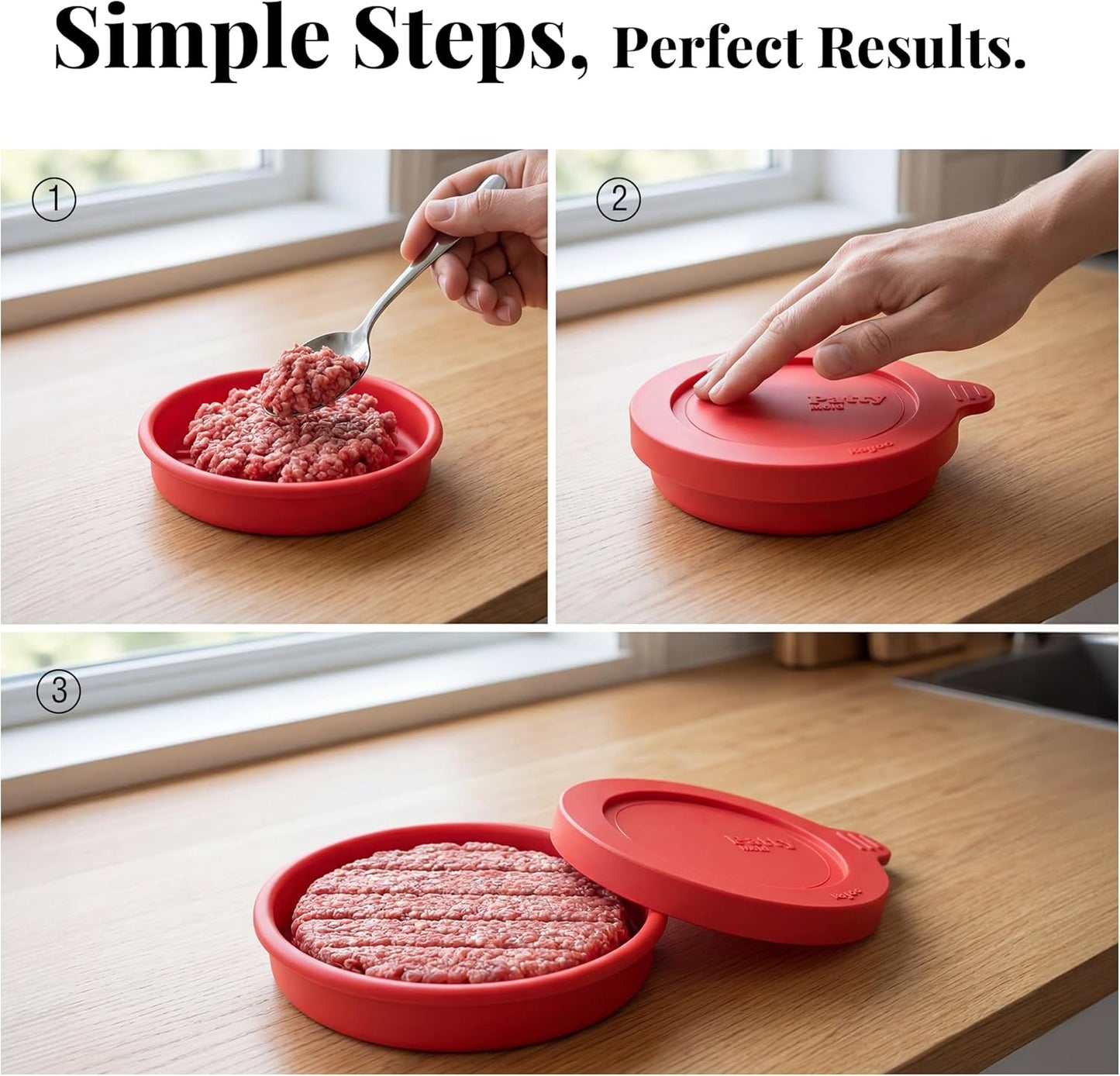 Silicone Burger Patty Mold Set with Lid, Nonstick Burger Press for 1/4 lb Patties, Food-Grade Patty Maker for Beef, Chicken & Veggie Burgers, Food Freezer Container, 4 Pack