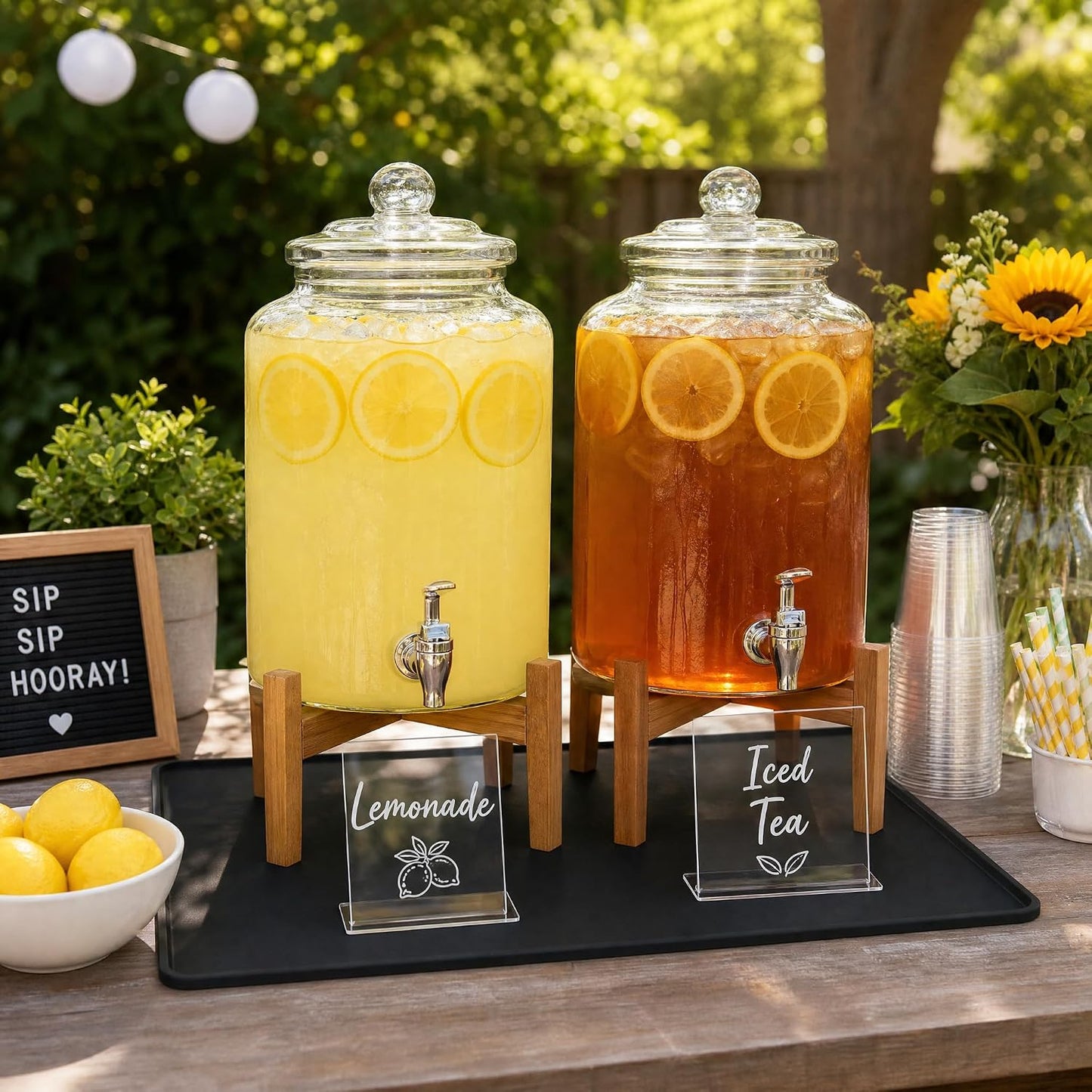 Drip Mat Fit for Drink Dispenser, Drip Tray for 2 Glass Drink Dispensers | Fits Dual Beverage Dispensers And Catches Drips, Condensation And Spills For Cleaner Party Tables And Drink Stations