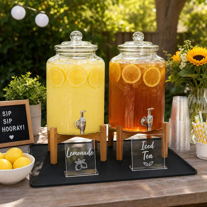 Drip Mat Fit for Drink Dispenser, Drip Tray for 2 Glass Drink Dispensers | Fits Dual Beverage Dispensers And Catches Drips, Condensation And Spills For Cleaner Party Tables And Drink Stations