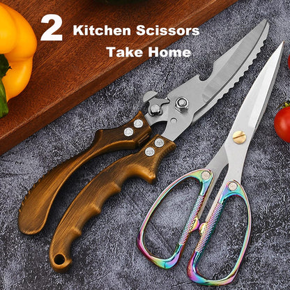 2 Pack Kitchen Shears,Heavy Duty Stainless Steel All-Purpose Poultry Meat Scissors for Cooking-Dishwasher Safe