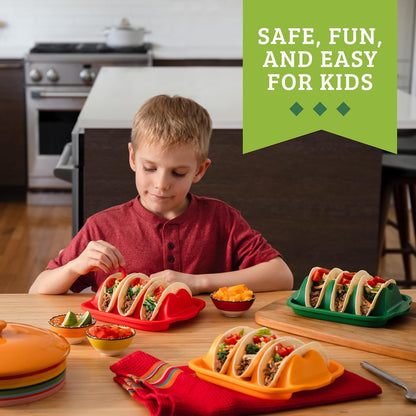 Taco Shell Holder (3 Pack), Silicone Taco Holder for 3 Tacos, Reusable Plates with Dividers, Flexible Soft Tray, Dishwasher & Microwave Safe