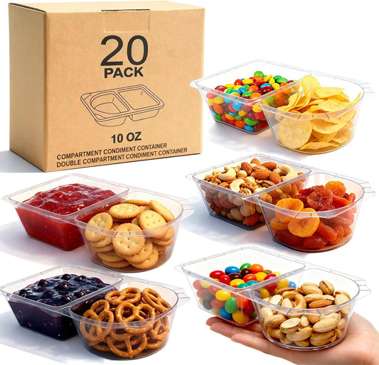 10 OZ New Snack Pack Containers &Reusable Snack Containers with Lids-Double Compartment Meal Prep Containers,Compartment Condiment Containers,Perfect for Bulk Meal Prep & On-the-Go (20 Sets)