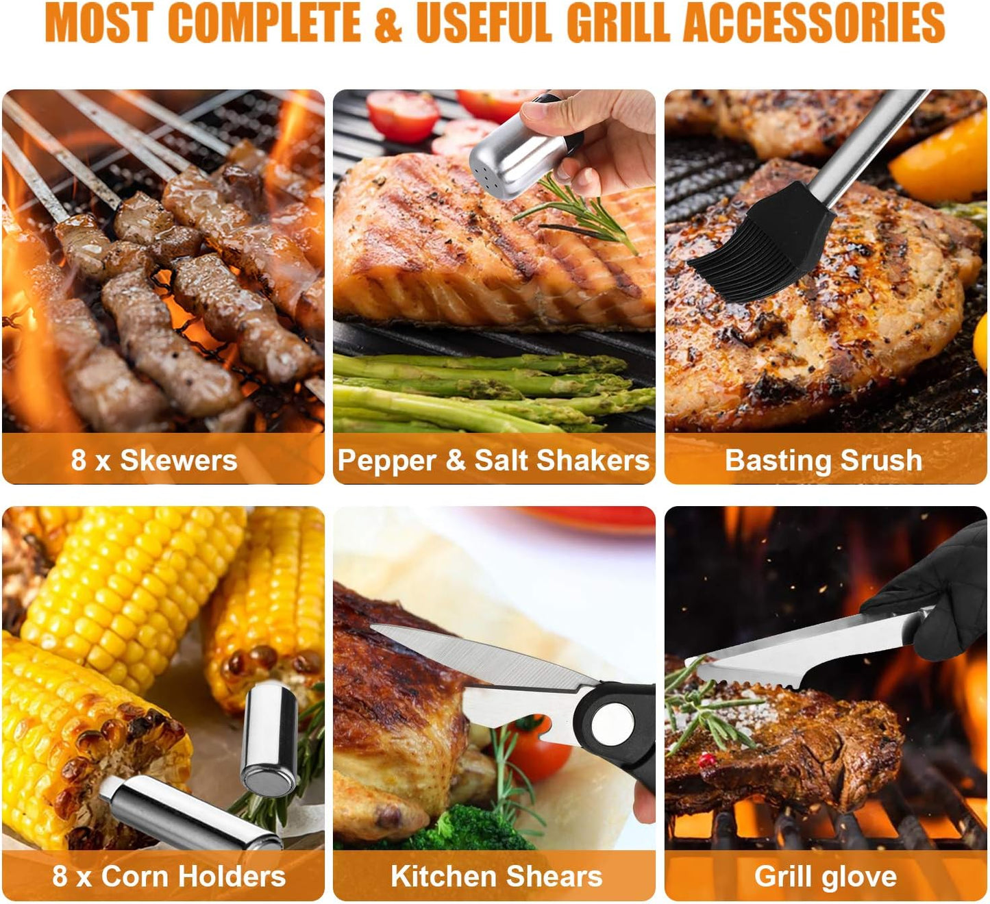 Cifaisi BBQ Grill Accessories Set, 38Pcs Stainless Steel Grill Tools Grilling Accessories with Aluminum Case, Thermometer, Grill Mats for Camping/Backyard Barbecue, Grill Set for Men Women