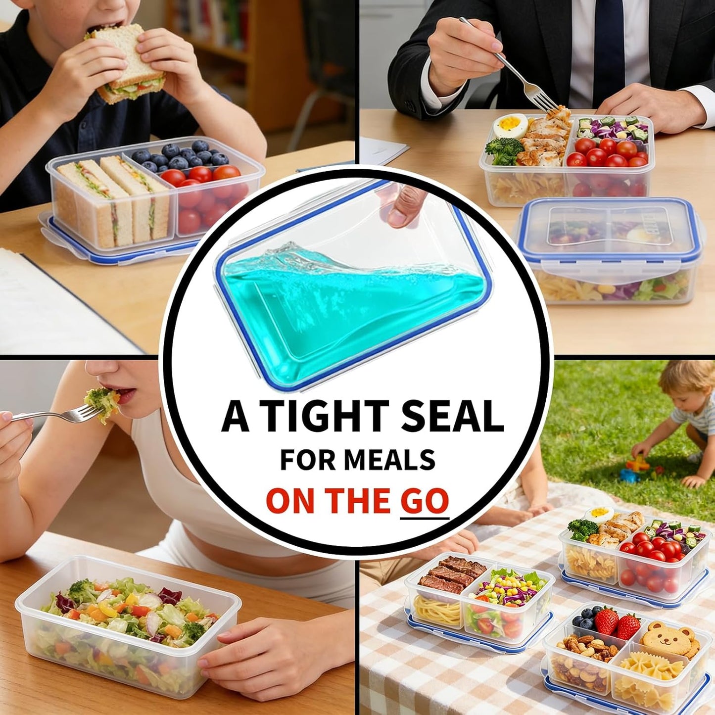 KIGI Airtight Reusable Meal Prep Containers, Leak-Proof & Stackable, 4-Sided Locking Lids, Ideal for Food Storage, Lunch & Leftovers, Microwave, Freezer & Dishwasher Safe, 39 oz, 4.8 Cup, 12 Piece Set