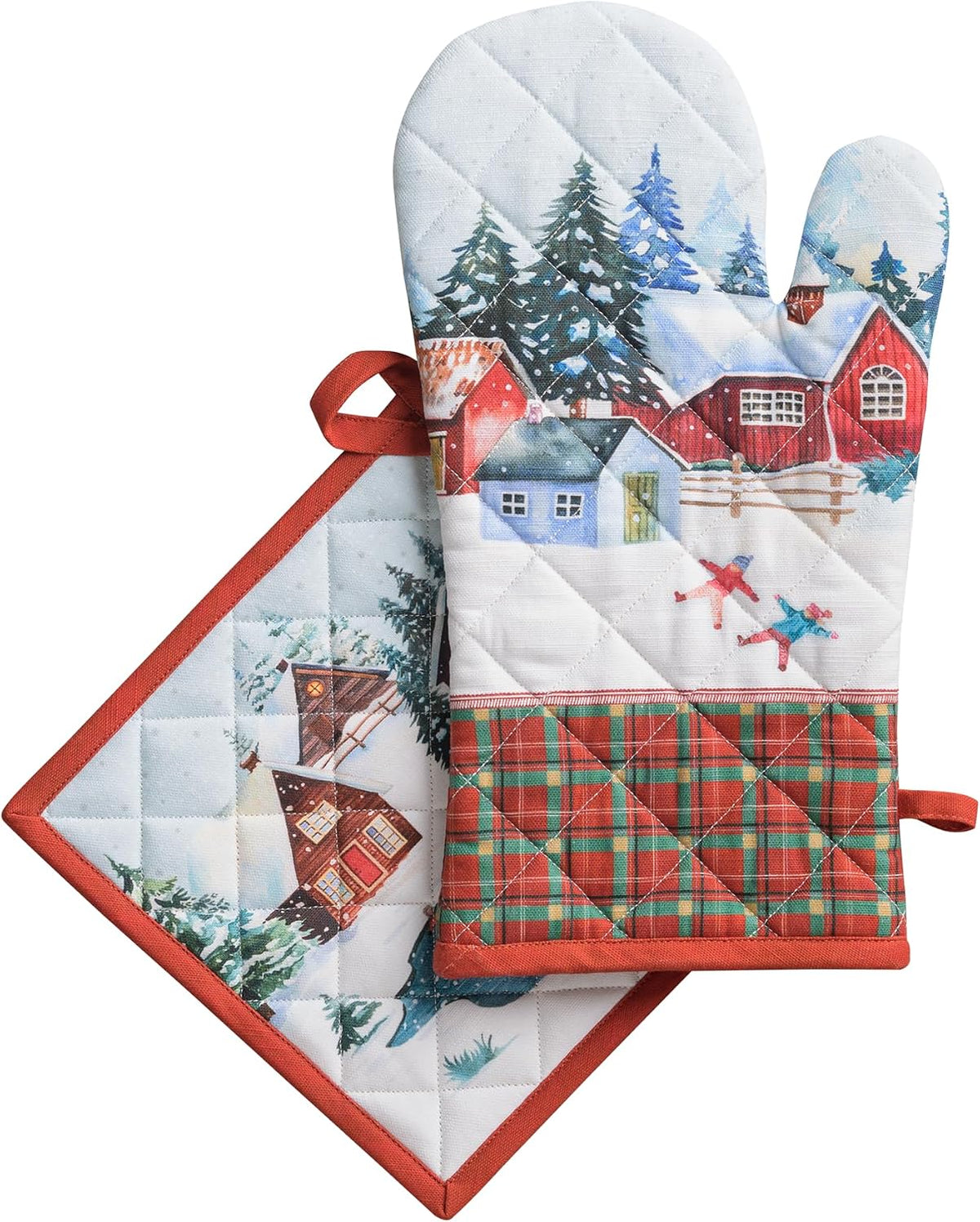 Maison d' Hermine 100% Cotton Oven Mitt & Pot Holder Set (7.5"x13" & 8"x8") - Colors C