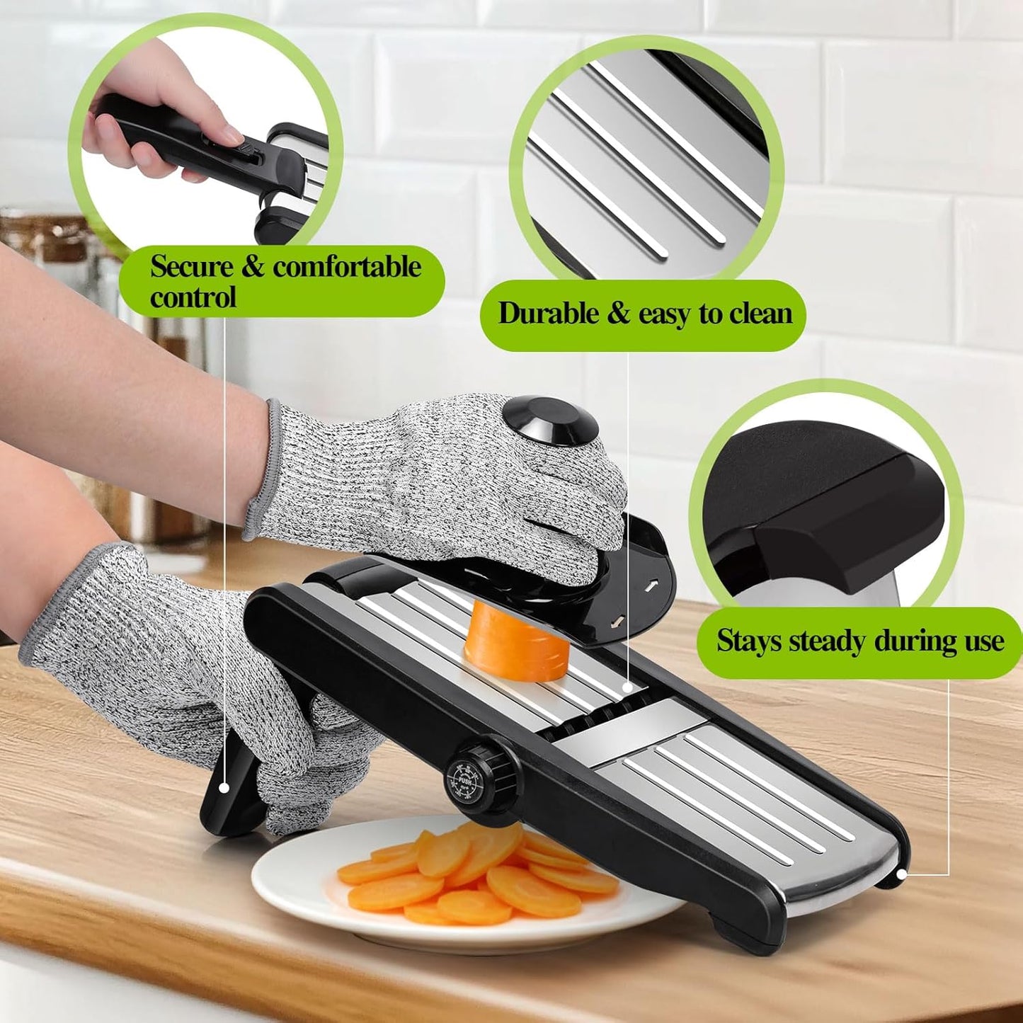 MASTERTOP Mandoline Slicer for Kitchen Adjustable Stainless Steel Food Slicer Vegetable Chopper Onion Waffle French Fry Cutter Potato Chip Julienne Slicer with Safety Gloves