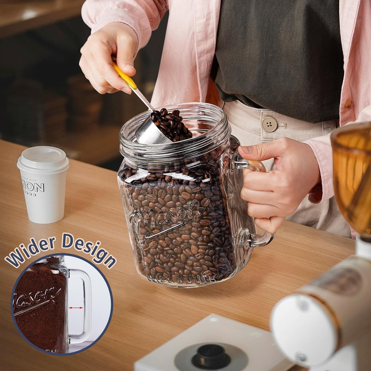 Folinstall 74 oz/2160 ml Glass Jar with Lid, Wide Mouth Airtight Glass Storage Jar, Quart Pantry Organization Mason Jar For Fridge, Food Storage Container For Sugar, Flour, Pickle, Coffee, Candy