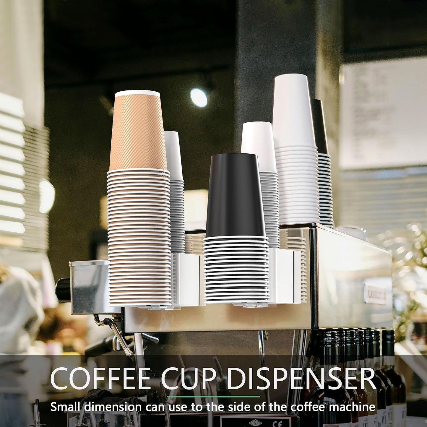 Cup Dispenser 2 Seats, Holder for 2-16 OZ Paper & Plastic Disposable Cups, Adhesive Cup Dispenser Wall Mount for Water Cooler, Coffee Station, Office, Bathroom, Wall (Dark Gray)
