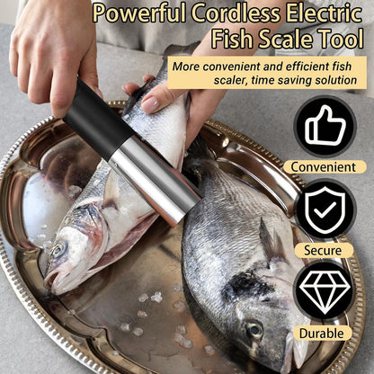 Electric Fish Scaler, Fish Scale Remover with Stainless Steel Roller Blade, Built-In Rechargeable Battery, Professional Fish Descaler Tool for Chef and Home Cooks Fish Cleaning Tools