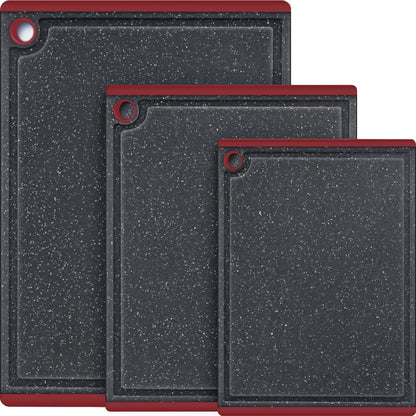 Kikcoin Plastic Cutting Boards for Kitchen, 3-Piece Large Cutting Board Set Dishwasher Safe Chopping Boards with Non-slip Feet and Juice Grooves, Gray