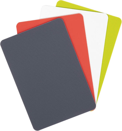 Dexas Heavy Duty Cutting Board Grippmat, Flexible Cutting Boards for Kitchen, Set of 4, Non Slip Plastic Board Cutting Mat 11.5 by 14 Inches Gray, Red, White and Green Set, Kitchen Gadgets