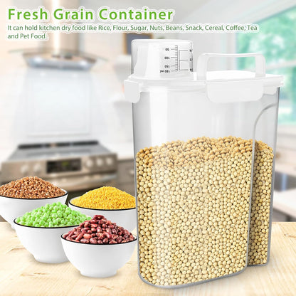 Viretec Rice Storage Container, 15 to 20lb Dry Food Airtight Dispenser, Pet Dog Cat Food Canister, BPA Free Clear Plastic Kitchen and Pantry Bin for Oatmeal, Cereal, Pasta, Flour Pack of 2 Grey