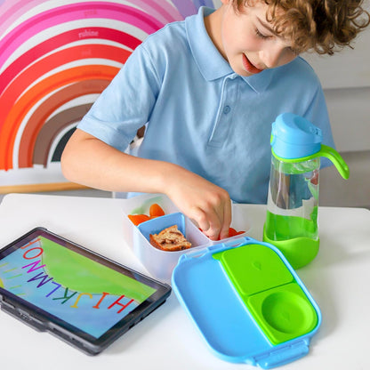 b.box Mini Lunch Box 2-Pack, Leak Proof Bento Box for Kids, 3 Compartment Snack Containers Ages 3+, Lunchbox for Daycare + School, Dishwasher Safe, BPA-Free, PFAS-Free, 4.25 Cup - Blue + Green