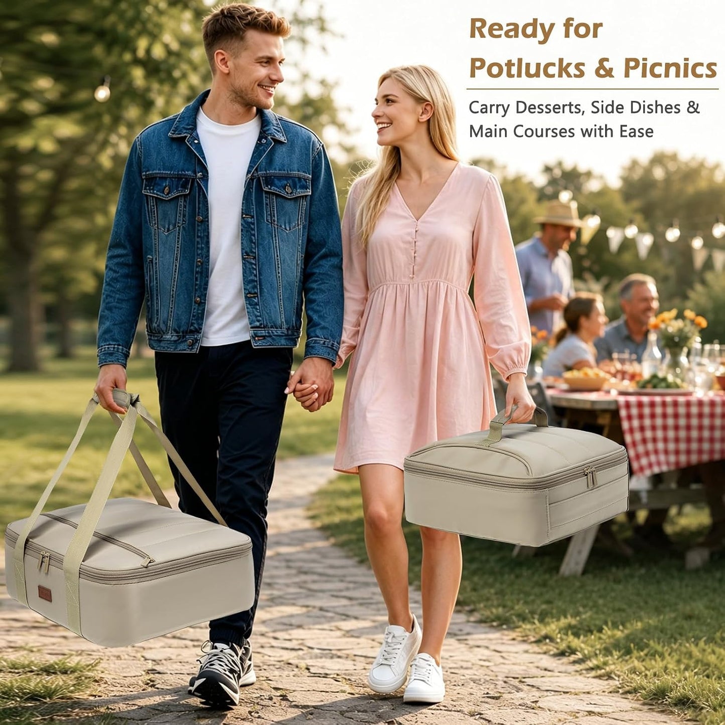 2-Piece Insulated Casserole Carrier Set, Fits 9" x 13" Baking Dish, Food Transport Carrier for Hot & Cold Dishes, Reusable Potluck Tote for Thanksgiving, Holiday Parties, Family Gatherings & Travel