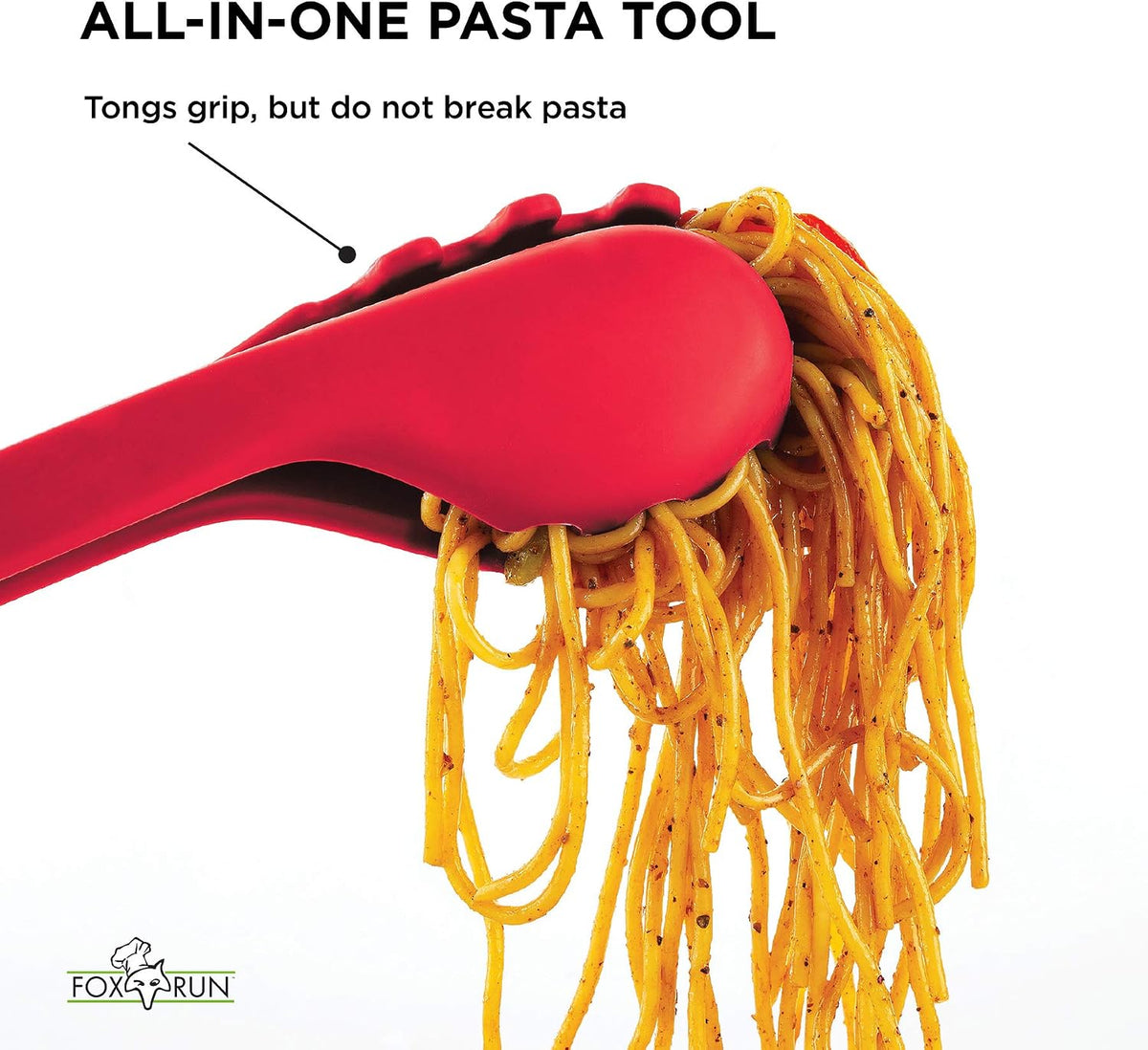 Fox Run 2 in 1 Pasta Measuring Tongs, 12.5", Red